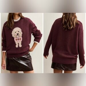 NWT Anthropologie Maeve Dog Icon Pullover Sweater - Wine Lab - XL